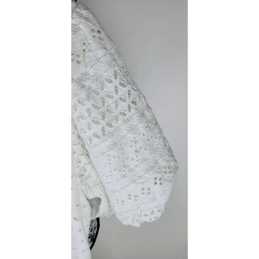 Free People Womens Apricot Rose Mini Dress Puff Sleeve Eyelet White Size XLarge - Picture 4 of 14